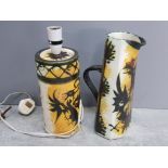 Celtic pottery Newlyn table lamp and matching pitcher