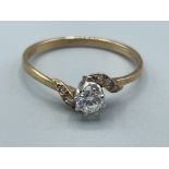 Ladies 9ct gold diamond ring. Featuring a round brilliant cut diamond in centre. 1.07g size K1/2