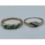 2 x Emerald and diamond rings. 2.75g