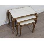 Brass based and marble top effect nest of 3 tables