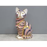 Royal Crown Derby large cat paperweight with original gold stopper