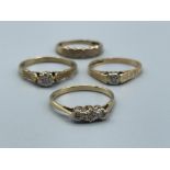 4 x 9ct gold diamond rings. 6.75g