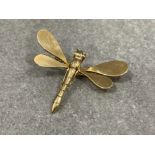 Very rare 14ct gold Reinad Dragonfly sprung brooch/fur clip. 5cm across wings, marked Reinad on