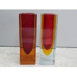 A near pear of Murano Sommerso Bud vases in red cased clear