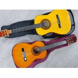 2 acoustic guitars both with carrybags by Herald and Valencia