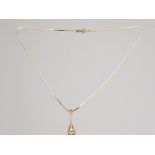 9ct gold diamond set pendant and 9ct chain, 2.3g