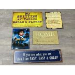 5 mixed tin advertising wall plaques