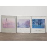 A set of three reproduction Claude Monet exhibition posters, overall size 62 x 52cm.