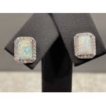 Pair of silver set Opal and CZ stud earrings 2.7g gross