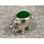 Silver pincushion in the form of a Pig. Stamped 925 6.45g gross