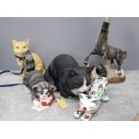 4 large cat ornaments including handmade turkish design together with a rearing horse ornament