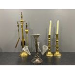 Epergne, brass candle holders and complete companion set