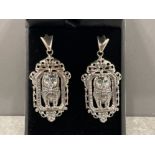 A pair of silver Cat drop earrings. Stamped 925 16.9g gross