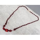 Large Art deco chunky cherry amber Bakelite necklace - 1930s, length 97cm