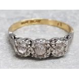 18ct yellow gold and platinum 3 stone diamond ring, Size N, 2.5g gross