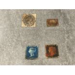 1840 Penny black stamp and 3 others