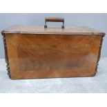 Edwardian inlaid mahogany and walnut handled carry box, converted from a sewing box