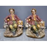 Two Capodimonte style groups of tramps on benches, stamps to bases.