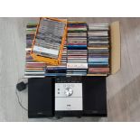 Sony DAB hi fi system with pair of speakers together with a large box of mixed CDS
