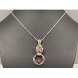 Beautiful silver Cartier style pendant set with Rubies and Marcasites with chain