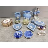 Wedgwood jasperware and Clio pattern circular box and cover, Royal Crown Derby paperweight etc.