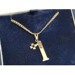 9ct gold number 1 pendant and chain 1.8g