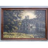 An oil painting of Durham cathedral by John J Kerr, 49 x 74cm.