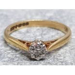 18ct yellow gold and diamond solitaire ring, size N, 2.8G gross