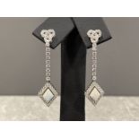 Pair of silver and CZ drop earrings set with Opal drop 3.6g gross