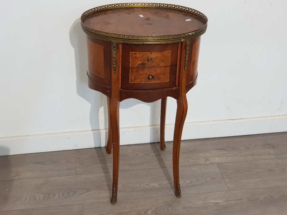 Antique French inlaid 3 drawer side table/Nightstand with brass Ormolu accents