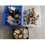 2 boxes and 1 crate of miscellaneous items to include silver plated ware, brass, gilded China and