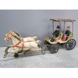 Vintage cast metal Horse and carriage ornament, handpainted, 18x40cm