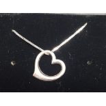 9ct white gold heart shaped pendant and chain, 1g