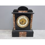 1900s French black slate and marble mantle clock with pendulum