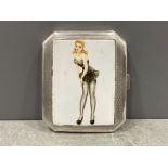 Hallmarked silver and enamel cigarette case depicting a Woman