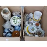 Miscellaneous ceramics to include dinner and tea ware, a Buchanan pot and cover etc in two boxes.