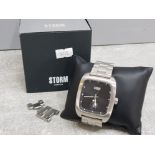 Gents Storm London stainless steel wristwatch, with spare links and original box