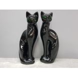 1950s/60s retro Kitsch mod pair ceramic black cat ornaments with green eyes