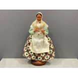 Vintage pottery doll on stand