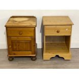 2 pine bedside drawers