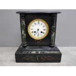 Antique Japy Freres Med D'Honneur striking black slate and marble mantle clock with pendulum