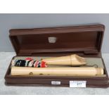 A Moeck two piece barock recorder in fitted case.