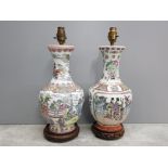 2 Chinese vases with character Marks to bases, later converted to desk lamps with brass fittings,