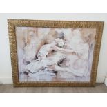 A large ballerina colour print in gold coloured frame 75 x 100cm