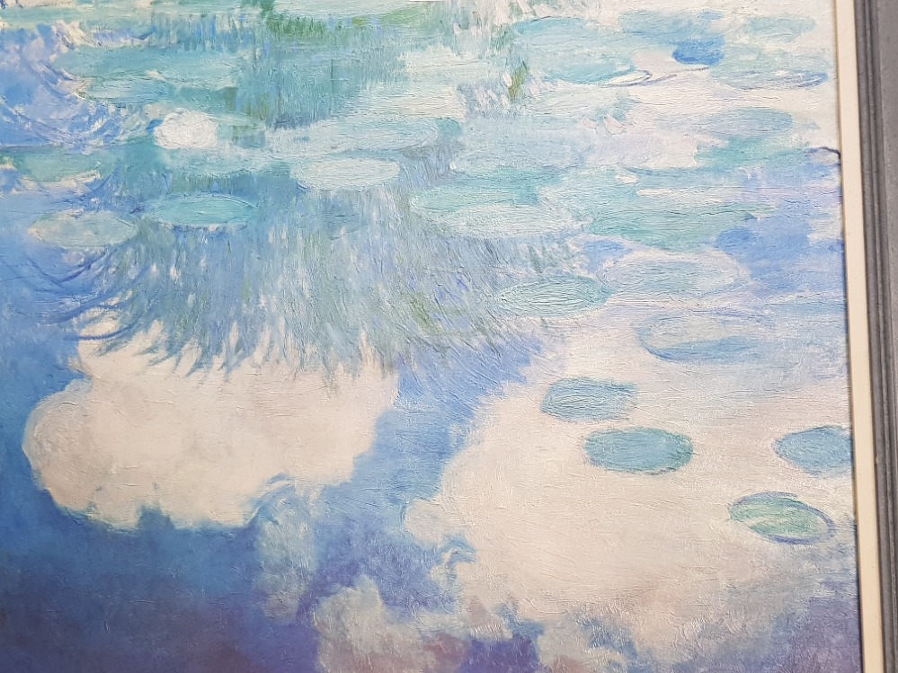 A large impressionist textured print of water lilies 60 x 70cm - Image 2 of 2