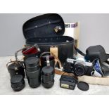 Praktica MTL 50 with Carl Zeiss lens and other accessories, accessories include carry bag, flash,