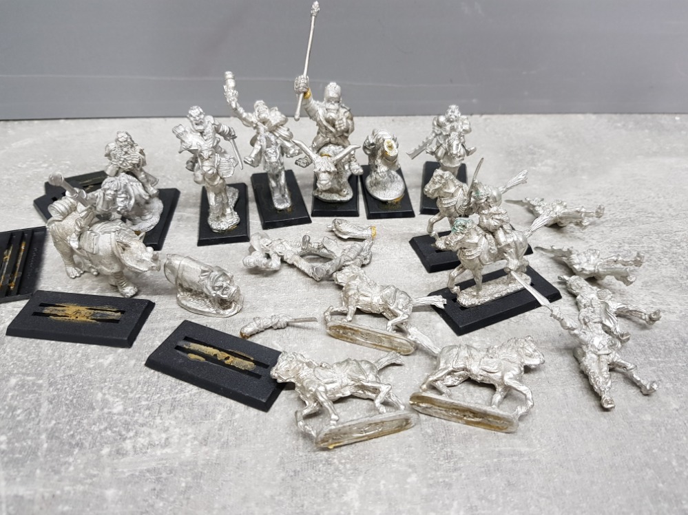 Quantity of metal wargame minatures, includes orc cavalry etc, possibly by games workshop