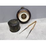 19th century sailors tobacco box together with vintage brass navigation dividers and portable