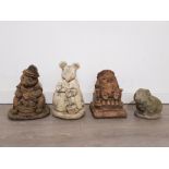 Four composite stone garden ornaments imcluding beatrix potter characters by Hilltop products,