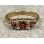 Ladies 9ct gold Red stone diamond ring. 1.8g size N1/2